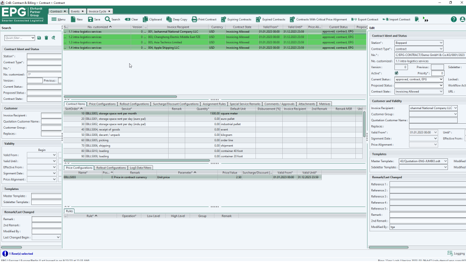 screenshot of EPG Contract and Billing